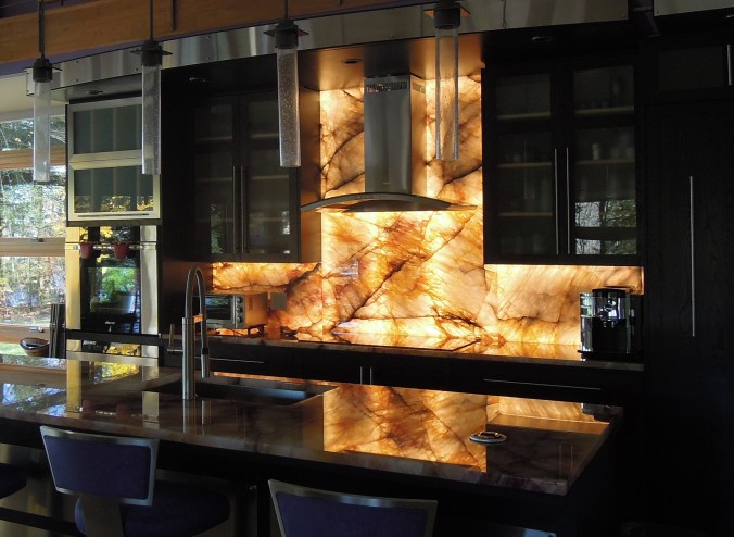 Concept Tile and Design Scott Kland Illuminated Kitchen Backsplash Quartzite Stone Vermont